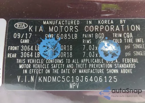 2018 Kia Sedona Ex из США, поврежденный, VIN KNDMC5C19J6406125